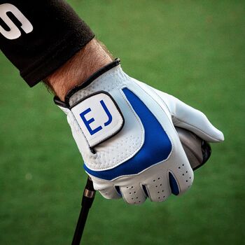 Personalised Men's Leather Golf Glove For Left Hand Golfer Five Sizes Three Colours Up To Eight Characters, 2 of 8