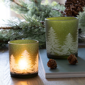 Green Glass Christmas Tea Light Holder, 4 of 5