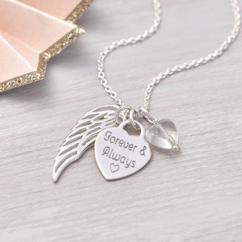 Personalised Silver Heart And Angel Wing Necklace, 2 of 9