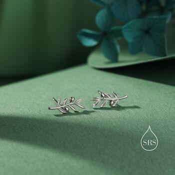 Olive Leaf Stud Earrings In Sterling Silver, 3 of 12