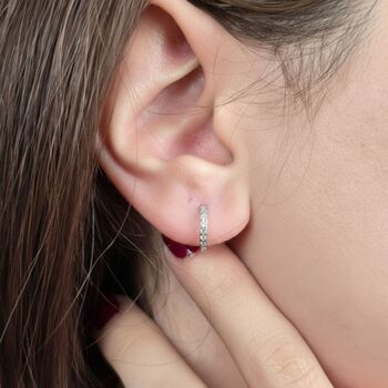 Diamond April Birthstone Small Silver Huggie Hoops, 3 of 5