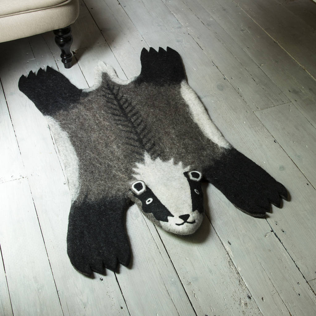 Billie Badger Handmade Felt Animal Rug, 1 of 3