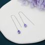 Sterling Silver Alexandrite Purple Blue Droplet Cz Threader Earrings, thumbnail 5 of 12