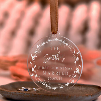 First Christmas Married Bauble Personalised Couple Gift, 10 of 10