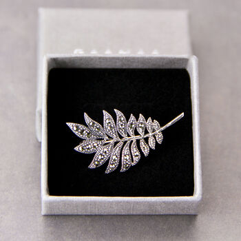 Sterling Silver Marcasite Leaves Small Brooch, 4 of 11