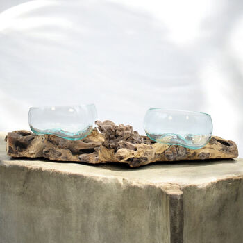 Molten Glass Bowls On Wood Decorative Tableware, 2 of 12