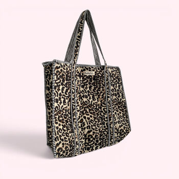 Leopard Print Quilted Cotton Tote Bag, 5 of 5
