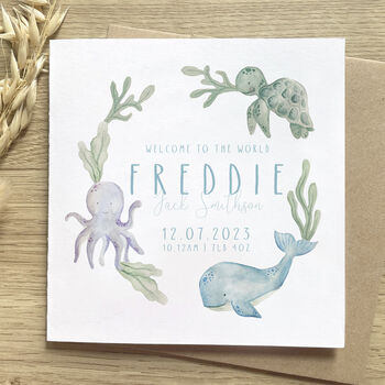 Personalised Underwater Animals New Baby Card, 3 of 4
