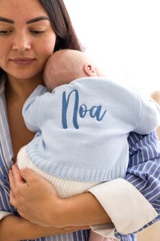 Blue Personalised Embroidered New Baby Name Cardigan, 2 of 12