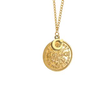 Queen Elizabeth Gold Plated Sixpence Initial Pendant, 7 of 11