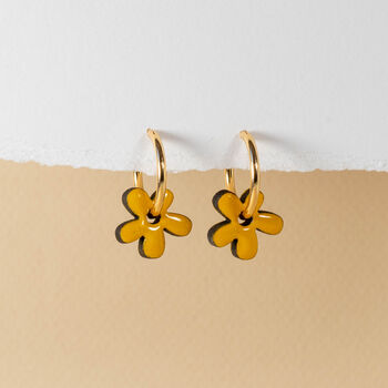 Hand Painted Wood Flower Hoops | Gold Plated | Gift, 3 of 11