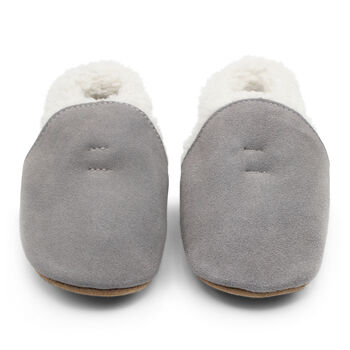 Dotty Fish Pale Grey Soft Suede Baby And Toddler Slippers, 6 of 8