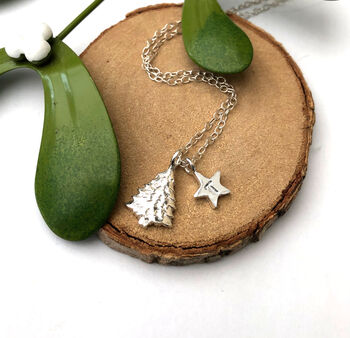 Personalised Sterling Silver Christmas Tree And Initial Star Necklace, 10 of 12