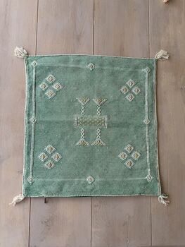 Handmade Moroccan Cactus Silk Cushion Cover, Mint Green, 4 of 5
