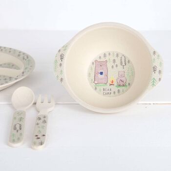 Childs Bear Camp Dinner Set With Personalised Cotton Bag, 2 of 5