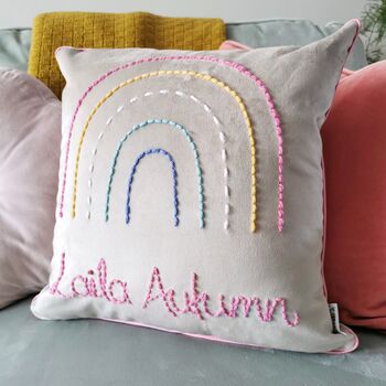 Personalised Pastel Rainbow Velvet Cushion, 4 of 5
