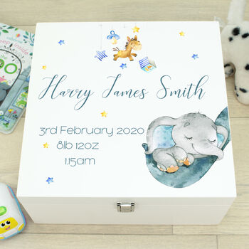 Personalised Elephant Baby Wooden Memory Box, 2 of 6