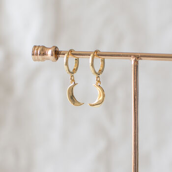 Gold Plated Crescent Huggie Earrings, 2 of 10