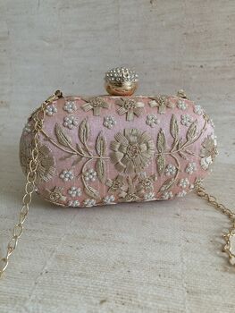 Pink Raw Silk Oval Clutch Bag, 6 of 10