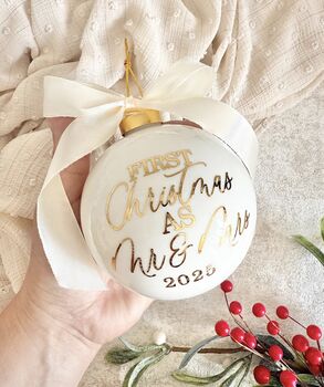 First Christmas As Mr And Mrs Ceramic Bauble, 3 of 3