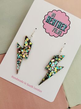 Large Aqua Lightning Bolt Earrings / Oversized Teal Statement / Mermaid Core Jewellery / Large Electric Blue Dangles, 5 of 6