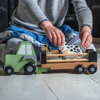Personalised Wooden Farm Tractor Toy With Trailer And Animals, 6 of 12