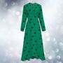 Christmas Party Dress Women's Green Star Print Wrap, thumbnail 3 of 3