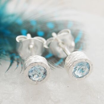 Aquamarine March Birthstone Gold Stud Earrings, 4 of 5