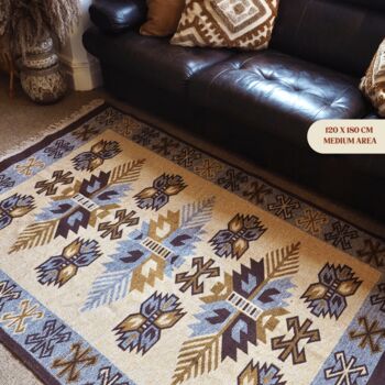 Turkish Kilim Brown Leaf Area Rug, 7 of 7