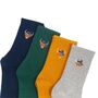 Men's Highland Cow Tartan Embroidered Cotton Socks Four Pack, thumbnail 2 of 7