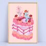 Personalised Lips Birthday Cake Illustration Art Print, thumbnail 2 of 9