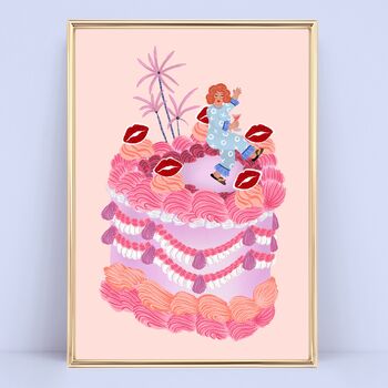 Personalised Lips Birthday Cake Illustration Art Print, 2 of 9