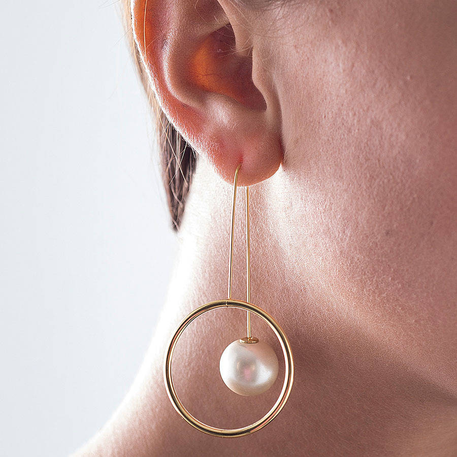 Gold Plated Pearl Galaxy Statement Orb Drop Earrings, 1 of 6