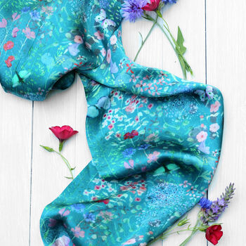 Botanical Meadows Long Double Sided Silk Scarf, 6 of 12