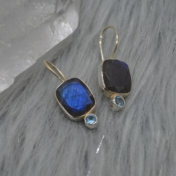 Labradorite Blue Topaz Earrings: Sterling Silver Drop, 2 of 8