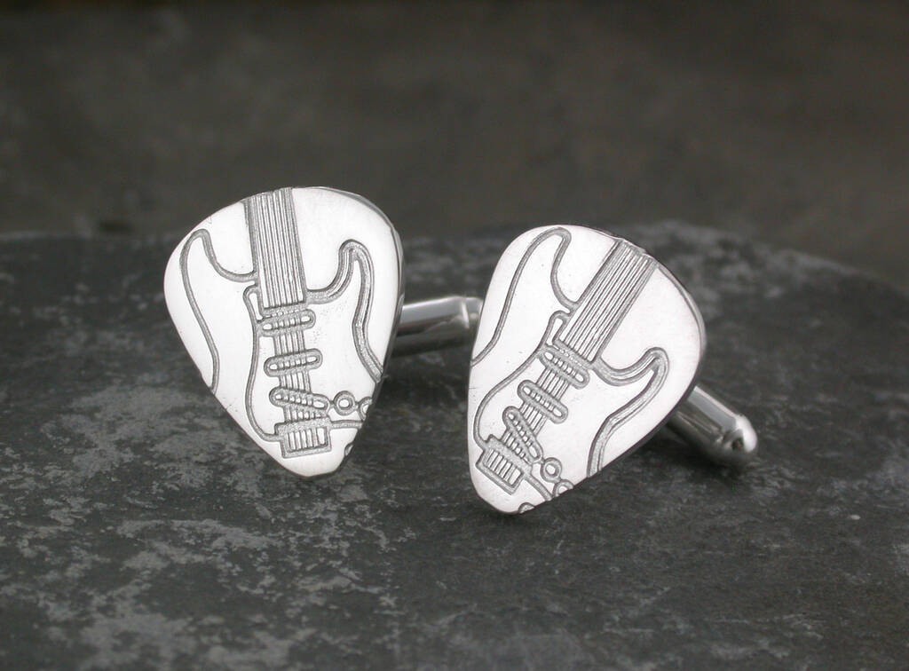 Image of Sterling Silver Electric Guitar Cufflinks, Silver
