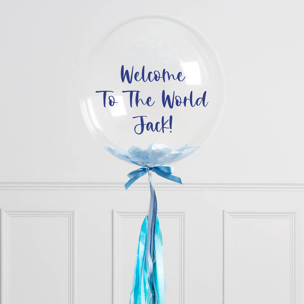 Personalised Baby Blue Tassel Confetti Bubble Balloon, 1 of 3