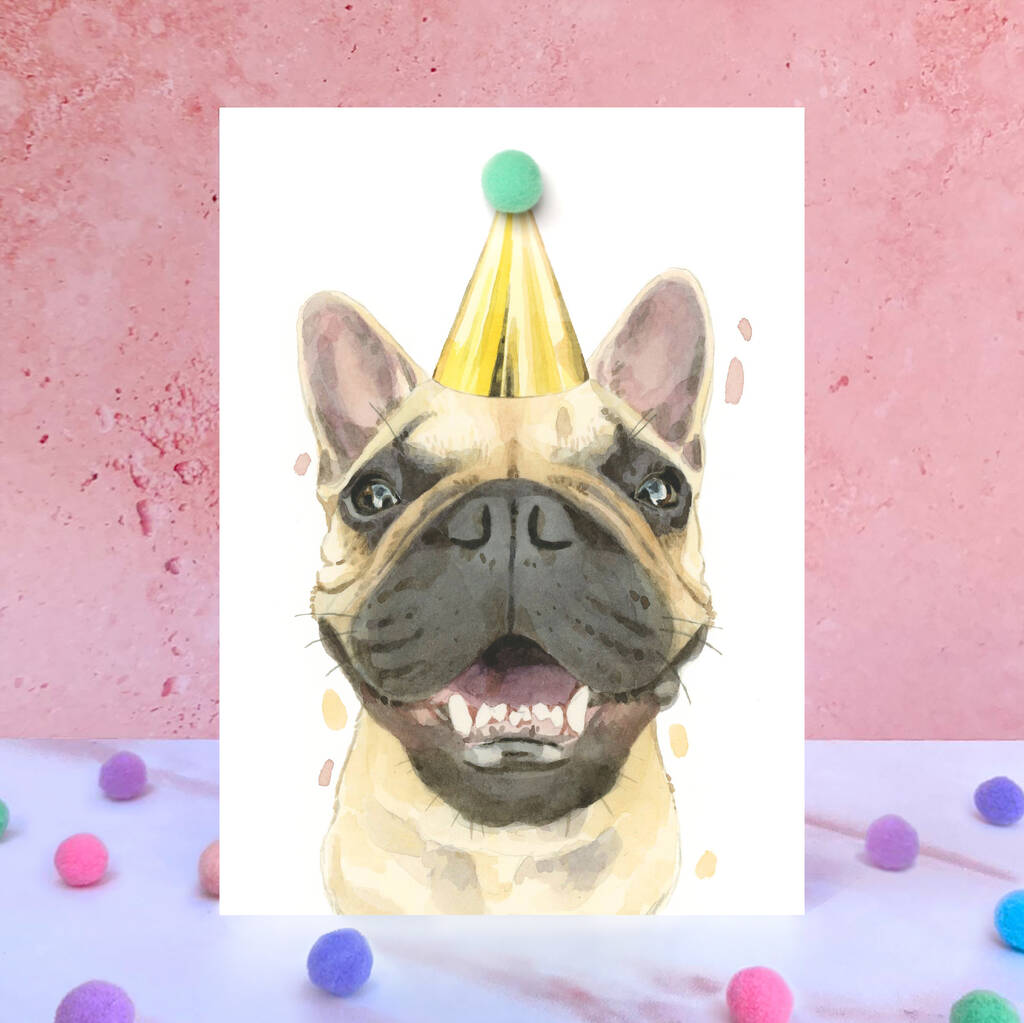 French Bulldog Pompom Birthday Card