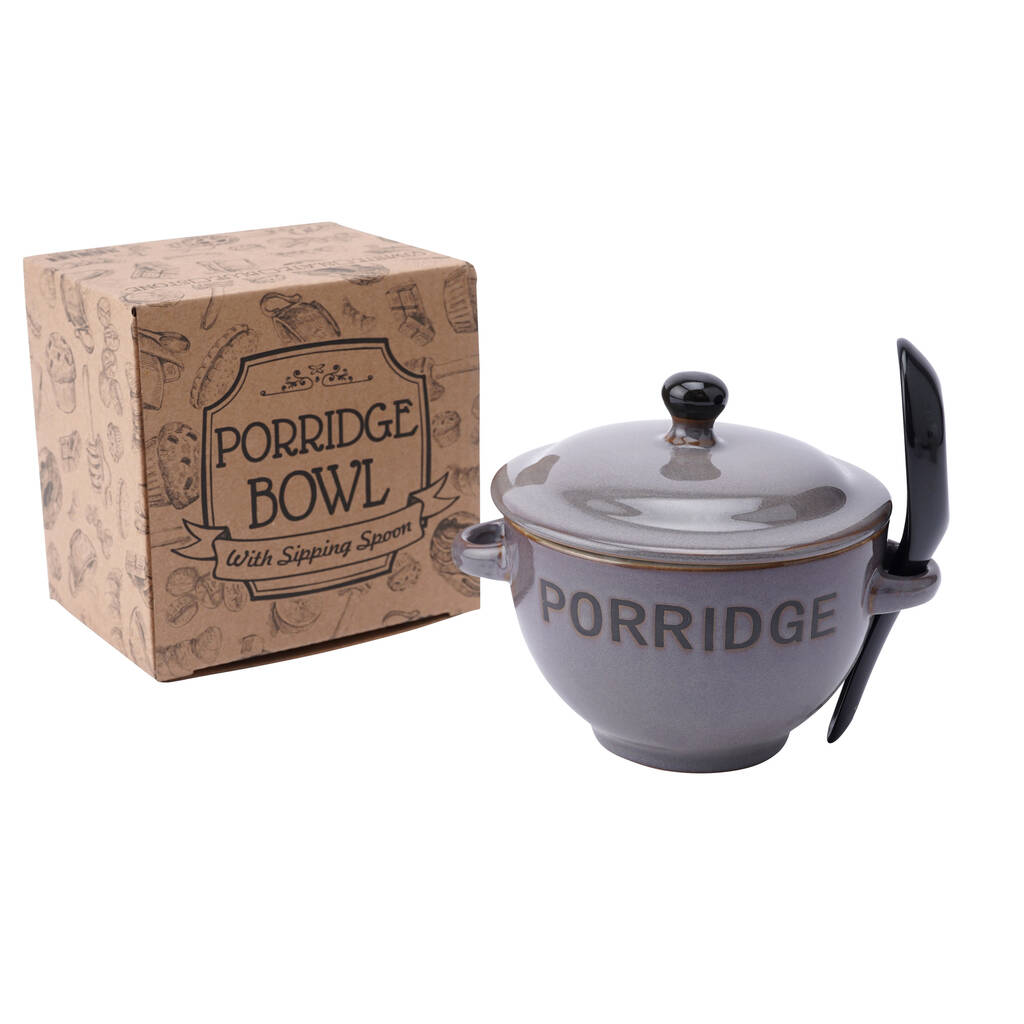 Ceramic Grey 'Porridge' Bowl And Spoon In Gift Box, 1 of 3