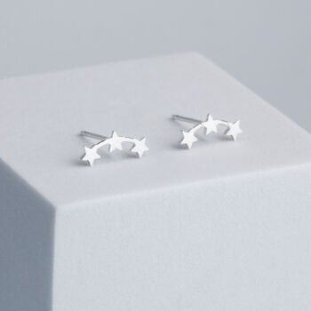 Sterling Silver Triple Star Stud Earrings, 2 of 6