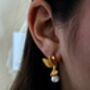 Golden Dove Pearl Earrings 16k Gold Plated Studs With Real Freshwater Pearls, Symbol Of Love And Peace, Wedding Gift For Her, thumbnail 3 of 9