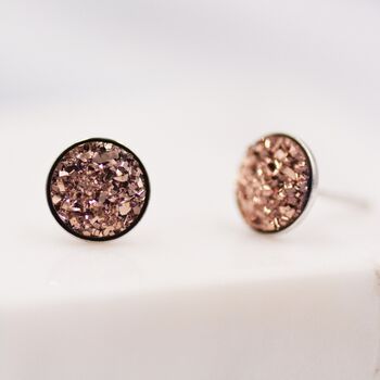 Sterling Silver Rose Gold Colour Druzy Stud Earrings, 4 of 8