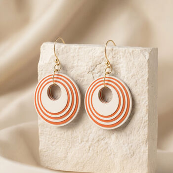 Cream And Orange Geometric Circular Earrings • Gold Plated Sterling Silver Hooks, 3 of 9
