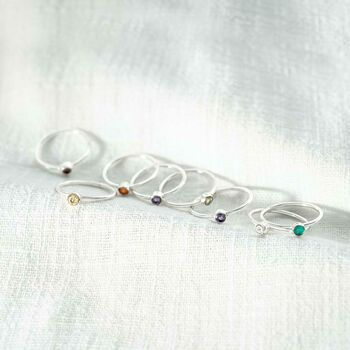 Stacking Semi Precious Birthstone Sterling Silver Ring, 3 of 6