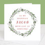 Grandson Personalised Wreath Christmas Card, thumbnail 2 of 3