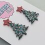 Silver And Red Glitter Christmas Tree With Star Earrings, thumbnail 2 of 5
