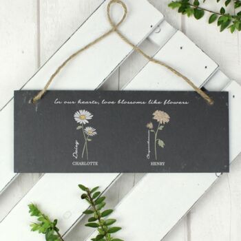 Personalised Family Birth Flowers Hanging Slate Plaque, 4 of 5