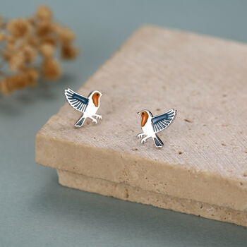 Sterling Silver Robin Stud Earrings, 2 of 12