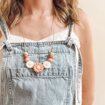 Floral Daisy Chain Breastfeeding And Teething Necklace Peachy Petals, 3 of 8