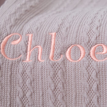 Personalised Grey Knitted Blanket With Pom Pom, 3 of 7